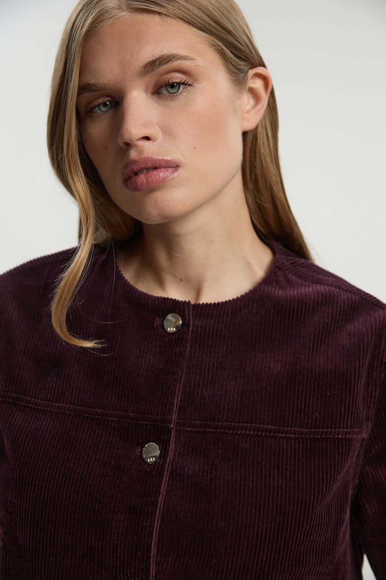 Cord Collarless Tailored Jacket, Alternate, color, Berry