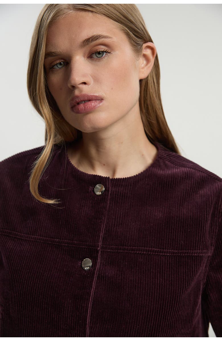 Karen Millen Cord Collarless Tailored Jacket, Alternate, color, Berry