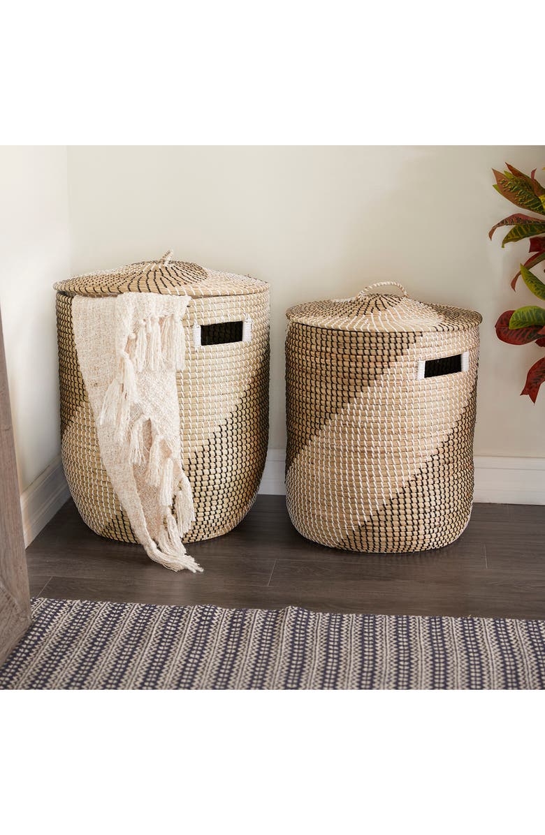 GINGER BIRCH STUDIO Brown Seagrass Handmade Two-Tone Storage Basket with Matching Lid - Set of 2, Alternate, color, 