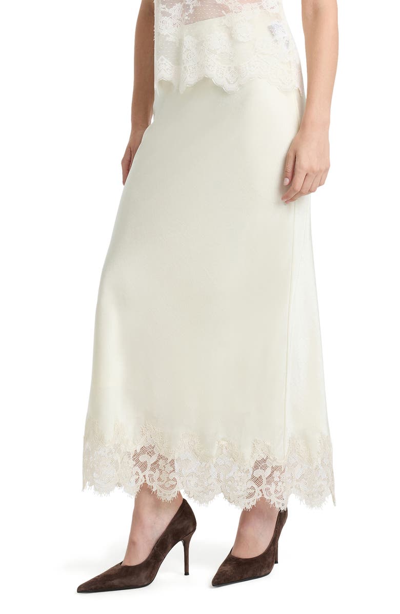 Bardot Elisan Lace Trim Satin Midi Skirt, Alternate, color, Ivory