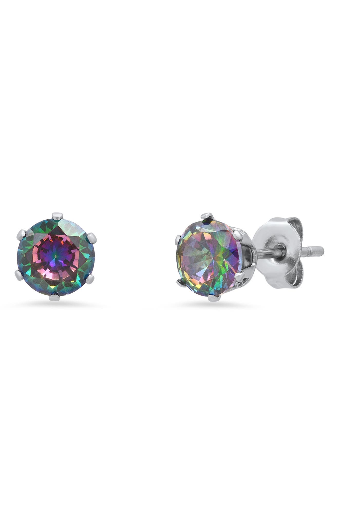 HMY JEWELRY Stainless Steel AB Simulated Diamond 6mm Stud Earrings