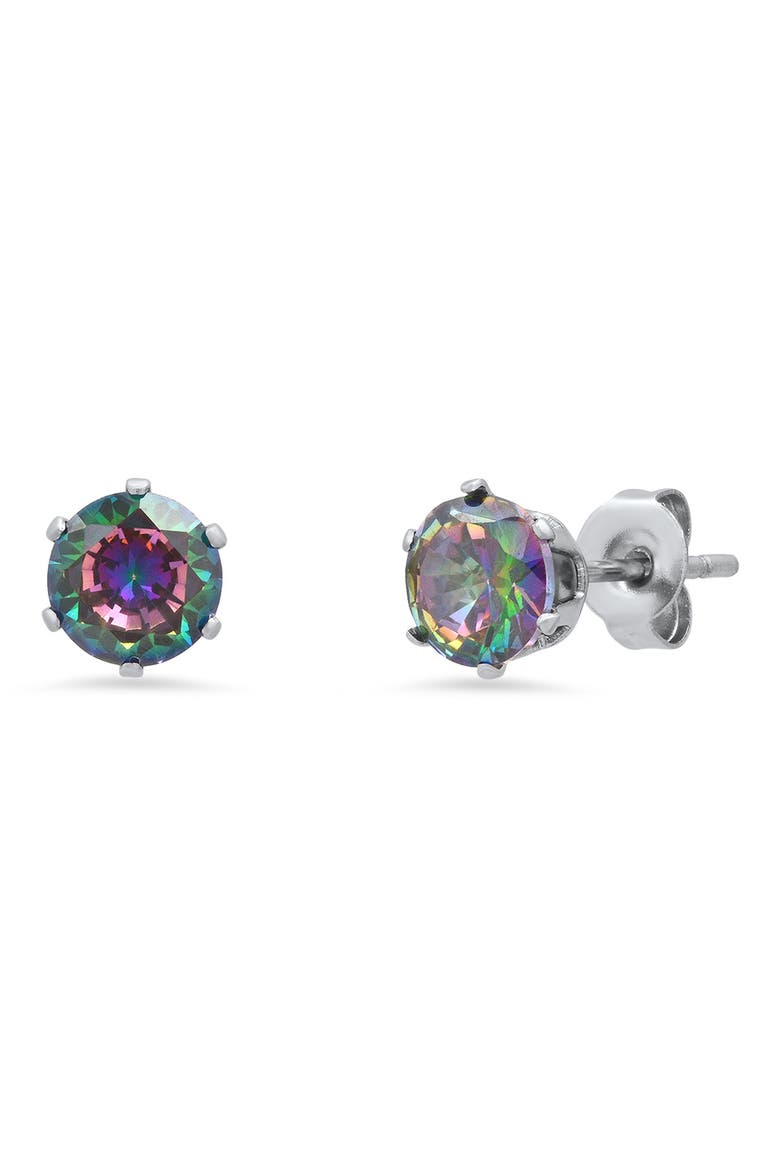 Stainless Steel AB Simulated Diamond 6mm Stud Earrings, Main, color, METALLIC