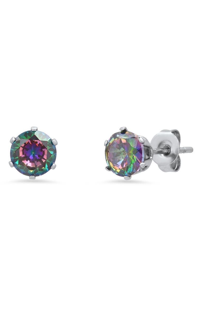 HMY JEWELRY Stainless Steel AB Simulated Diamond 6mm Stud Earrings, Main, color, Metallic