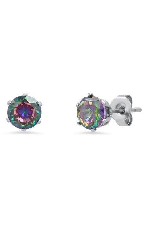 Stainless Steel AB Simulated Diamond 6mm Stud Earrings