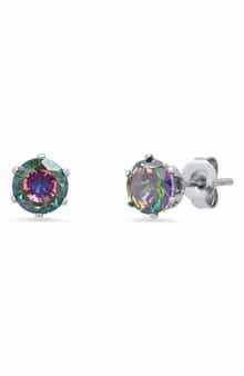 HMY JEWELRY Stainless Steel AB Simulated Diamond 6mm Stud Earrings