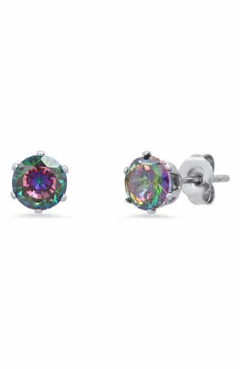 HMY JEWELRY Stainless Steel AB Simulated Diamond 6mm Stud Earrings