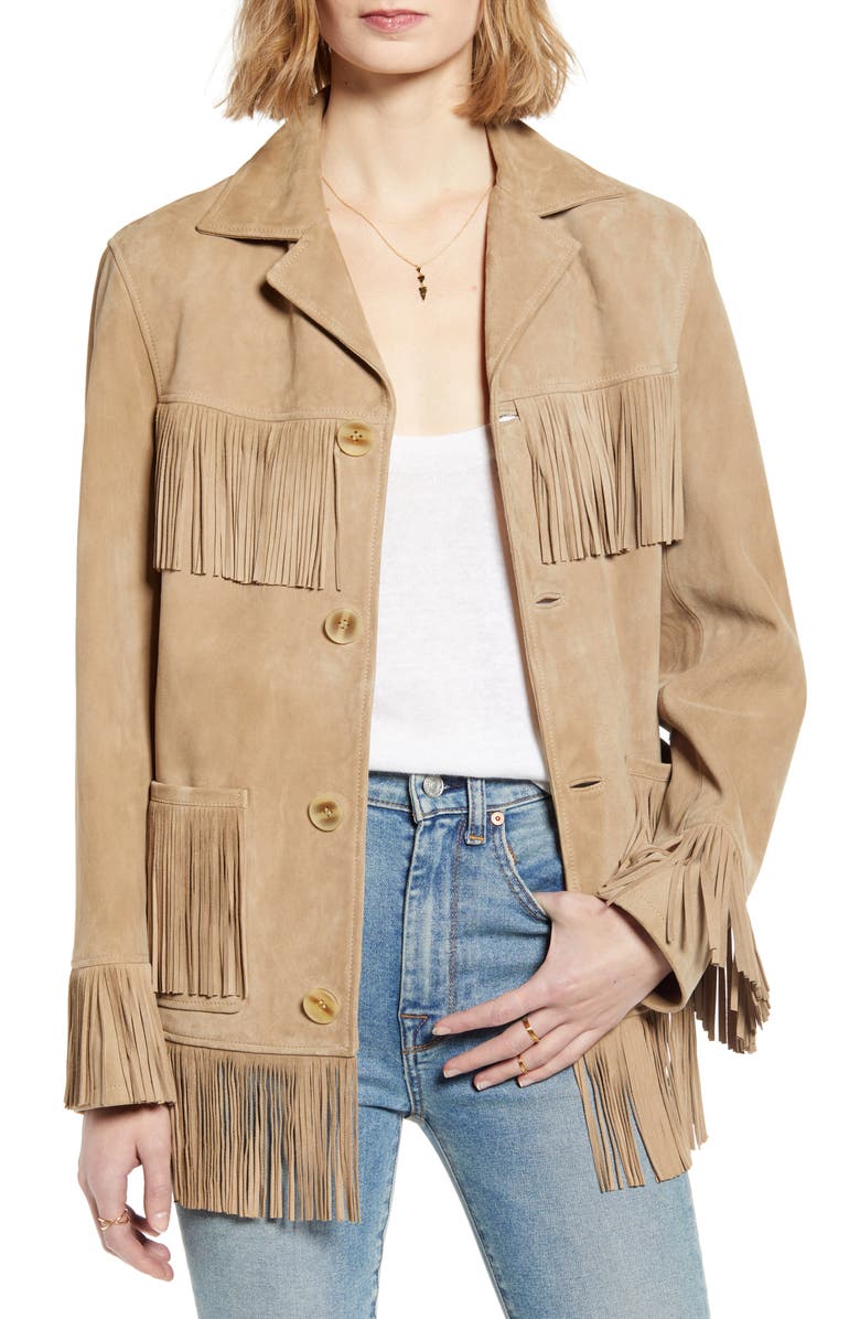 7 For All Mankind <sup>®</sup> Fringe Suede Jacket, Main, color,