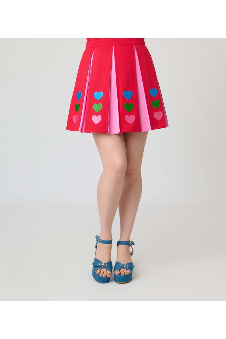 1960s Pleated Mini Skirt, Alternate, color, Red & Pink Heart Print