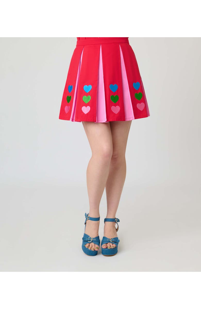 Smak Parlour 1960s Pleated Mini Skirt, Alternate, color, Red & Pink Heart Print