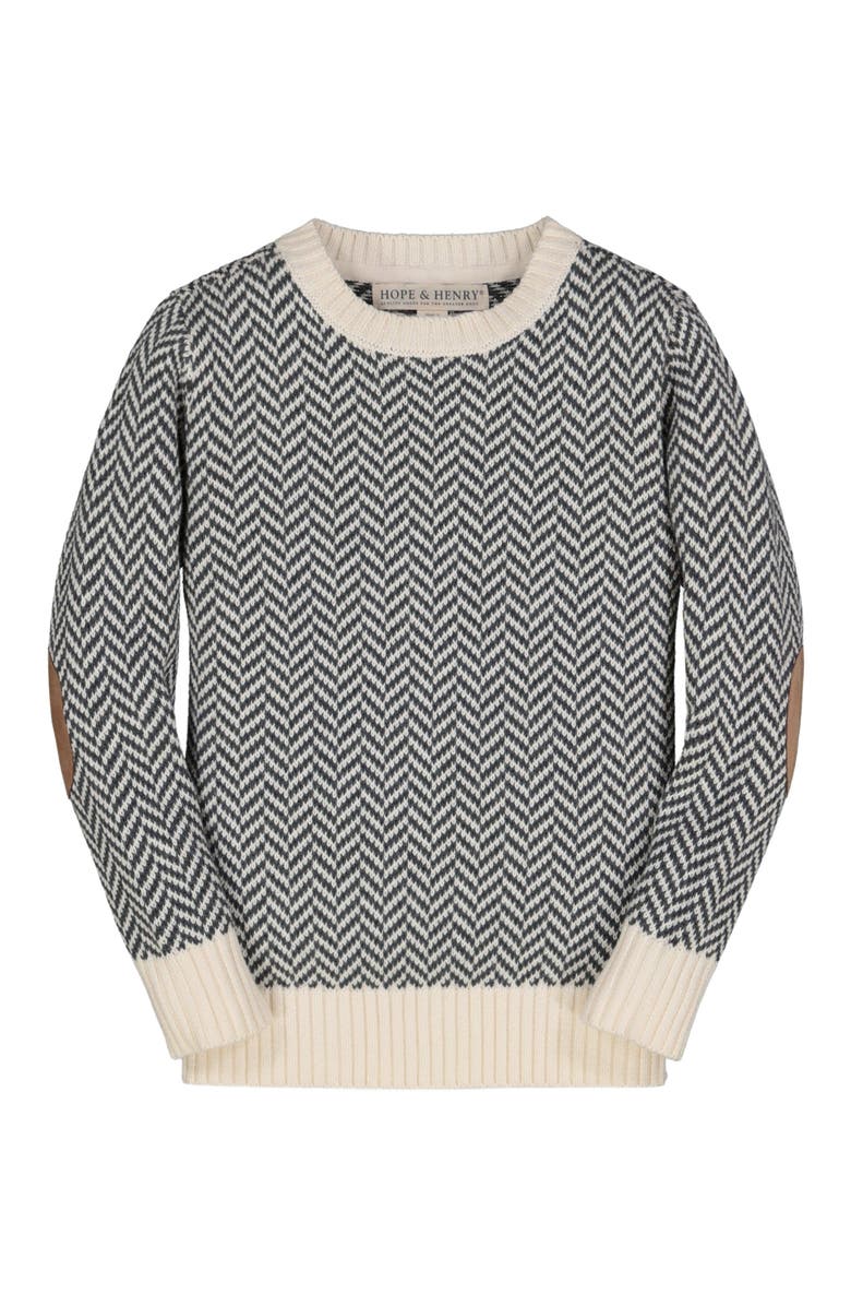 Hope & Henry Baby Boys' Crewneck Pullover Sweater with Elbow Patches, Infant, Alternate, color, Charcoal And Ivory Herringbone