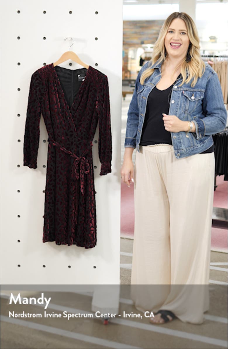Velvet Burnout Long Sleeve Faux Wrap Dress, sales video thumbnail