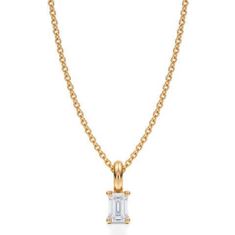 Emerald Solitaire Lab Diamond Pendant Necklace 14K White Gold