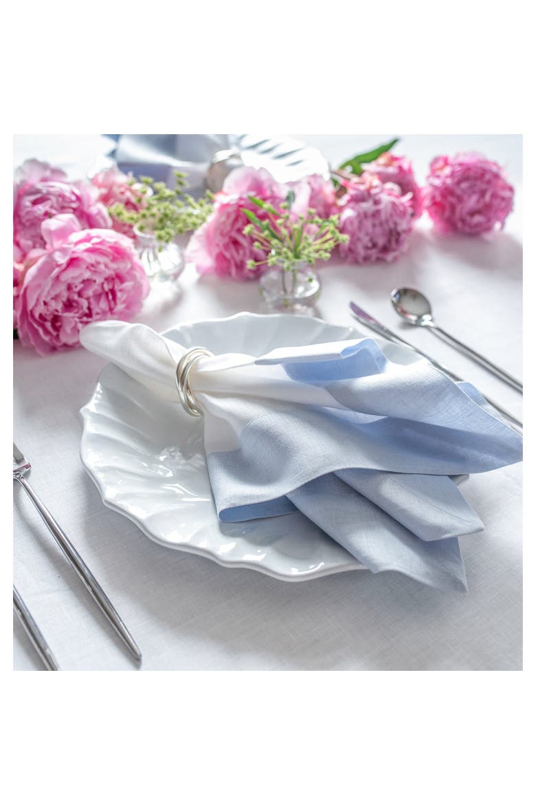 Linen Dinner Napkins Set of 4, 20 x 20" - Contempo, Alternate, color, Light Blue and White