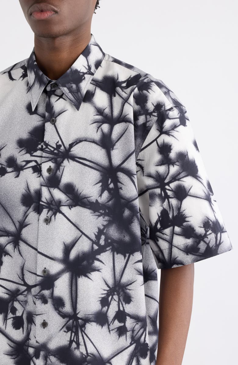 Dries Van Noten Cassidye Floral Cotton Poplin Button-Up Shirt, Alternate, color, Black