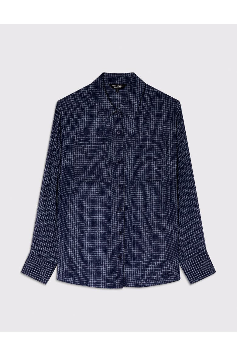 Grid Print Sheer Shirt, Alternate, color, Navy/Multi
