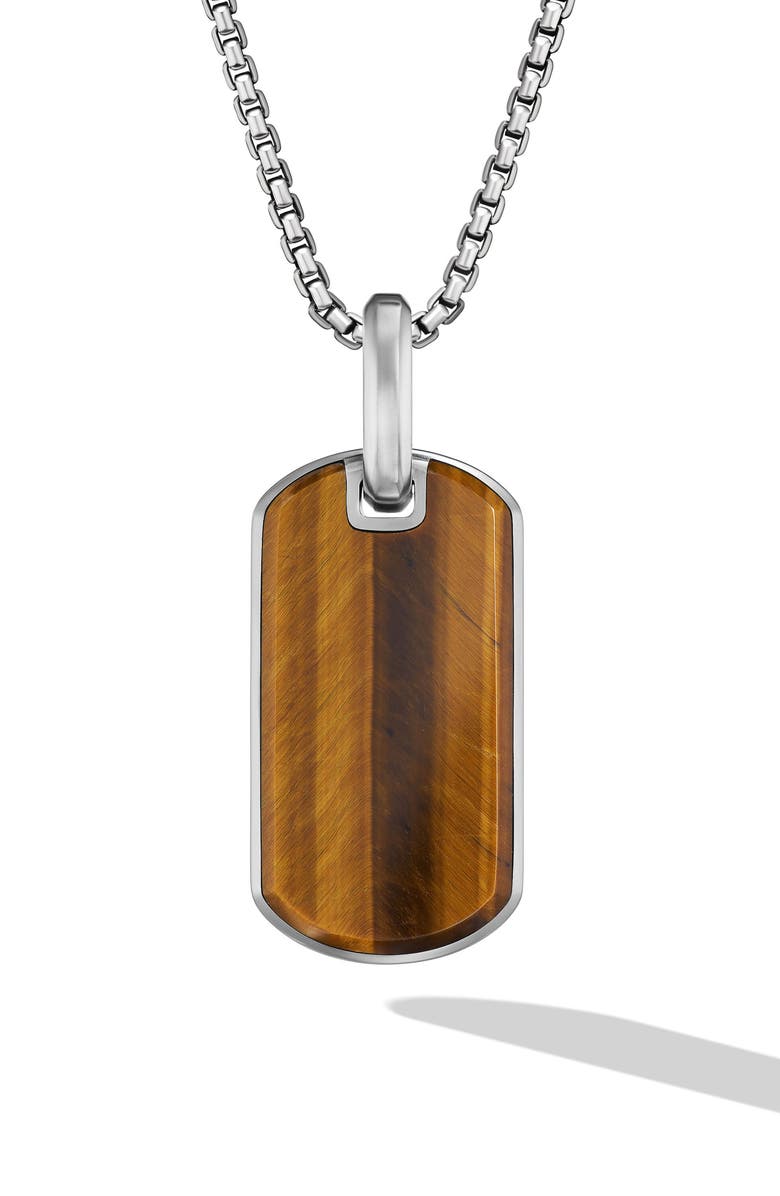 David Yurman Men's Chevron Tag in Sterling Silver, 27mm, Main, color, Sterling Silver/ Tigers Eye
