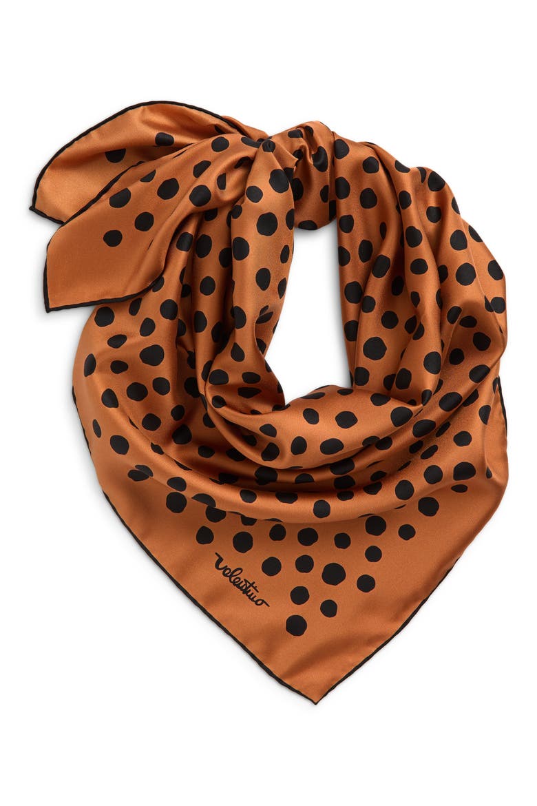 Dalmatian Polka Dot Silk Square Scarf, Alternate, color, ORANGE