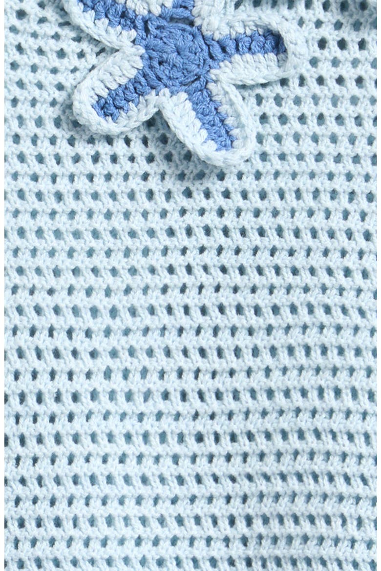 Floral Appliqué Cotton Blend Crochet Open Stitch Top, Alternate, color, BLUE COMBO