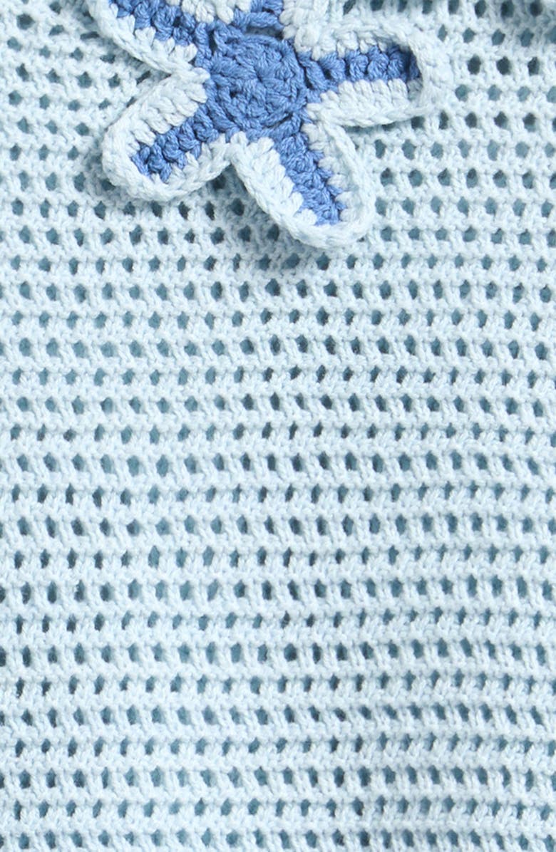 Freshman Floral Appliqué Cotton Blend Crochet Open Stitch Top, Alternate, color, Blue Combo