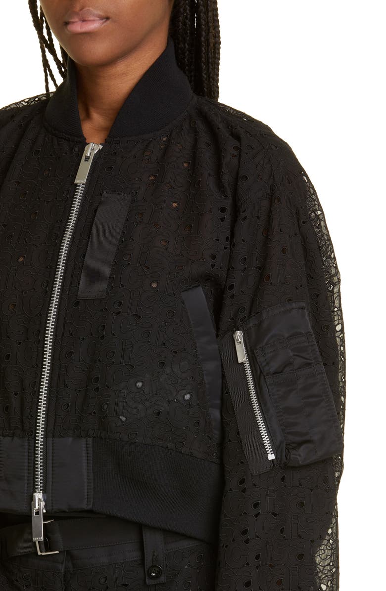 Sacai Logo Lace Bomber Jacket, Alternate, color,