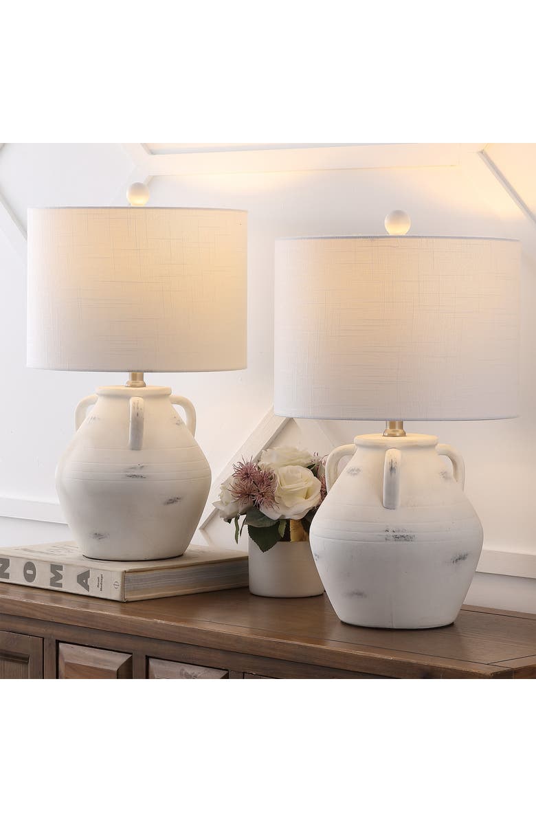 JONATHAN Y Altea 20.5" Rustic Coastal Pottery Jar LED Table Lamp, Alternate, color, White