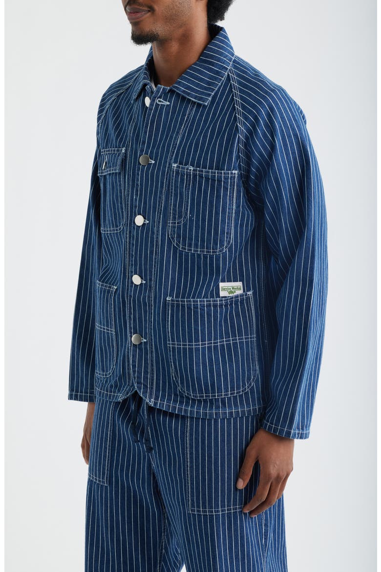 Pinstripe Organic Cotton Denim Utility Jacket, Alternate, color, INDIGO