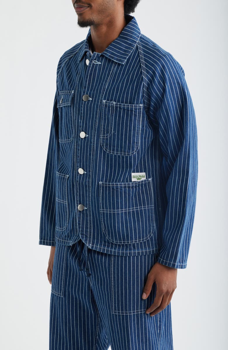 Service Works Pinstripe Organic Cotton Denim Utility Jacket, Alternate, color, Indigo
