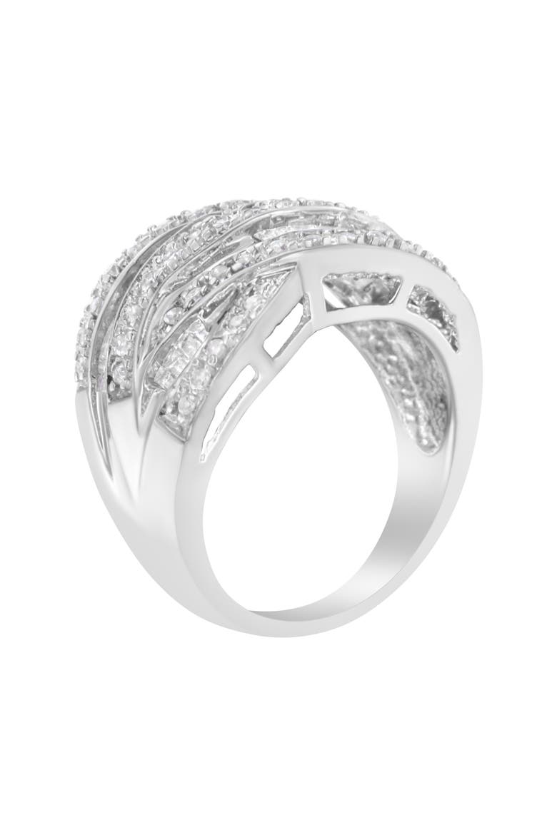 Silver 1.0 Cttw Round and Baguette Diamond Cross Over Ring Band, Alternate, color, Silver