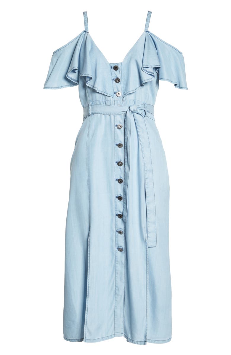BB Dakota by Steve Madden BB Dakota Caite Chambray Cold Shoulder Dress, Alternate, color,