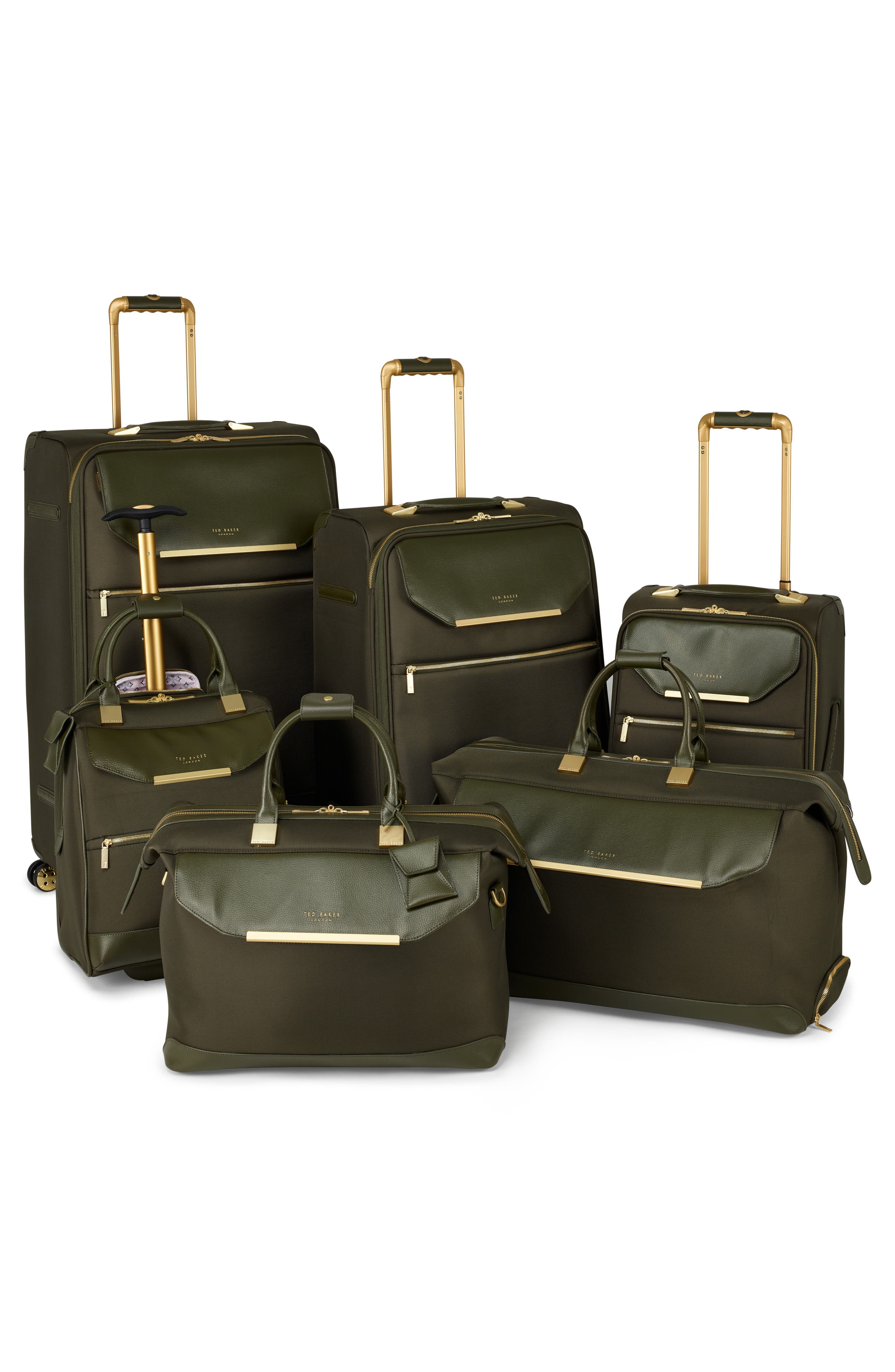 Ted Baker London Albany Softside Rolling Leather & Twill Weekend Bag, Alternate, color, 