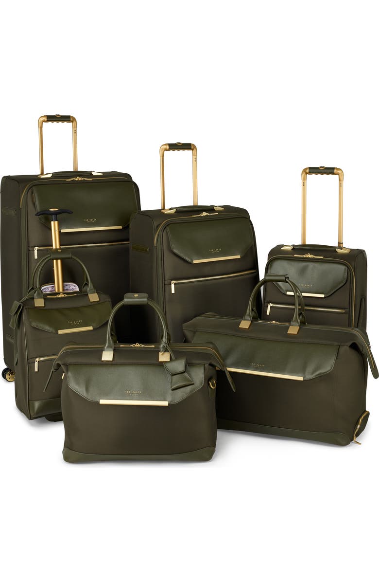 Ted Baker London Albany Softside Rolling Leather & Twill Weekend Bag, Alternate, color,