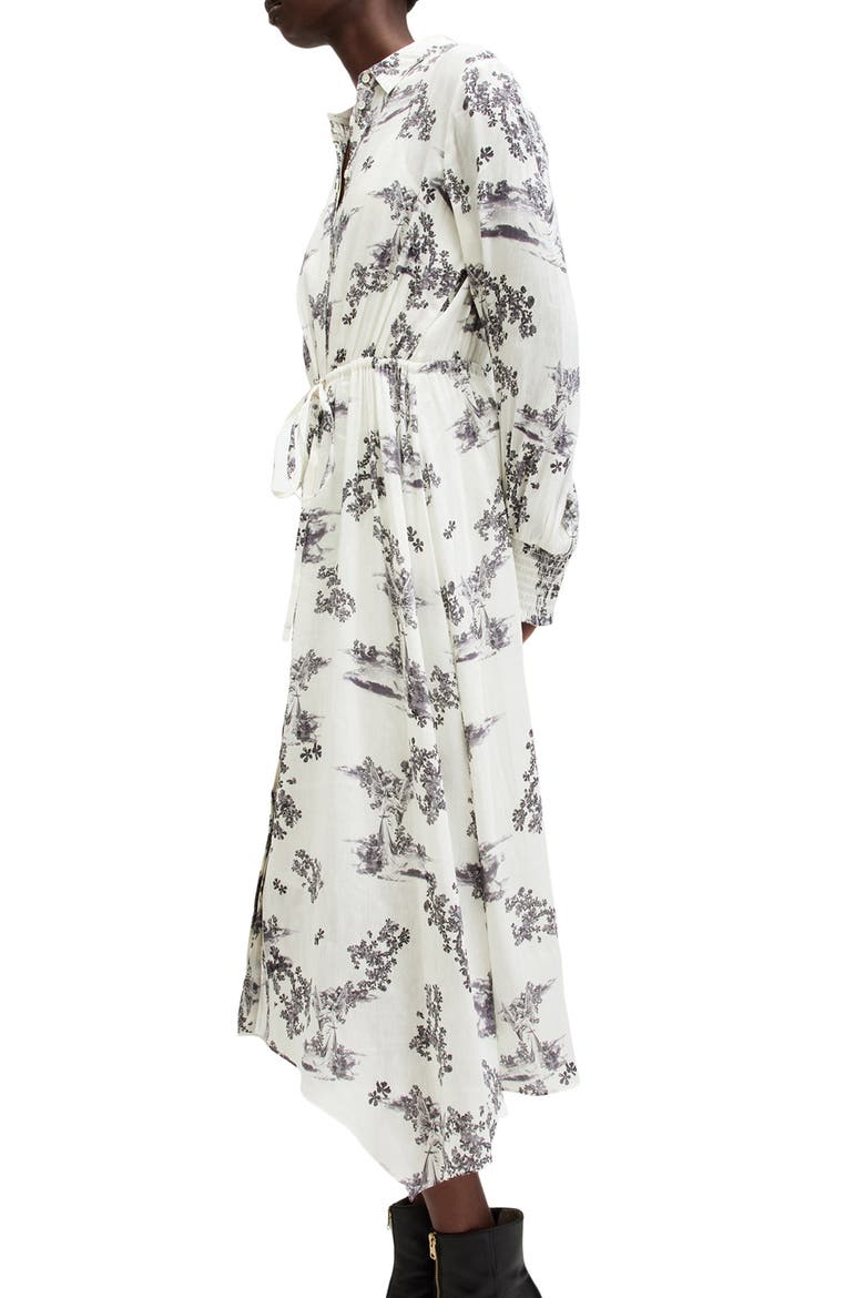 Skye Floral Long Sleeve Linen & Silk Midi Shirtdress, Alternate, color, MARIA OFF WHITE