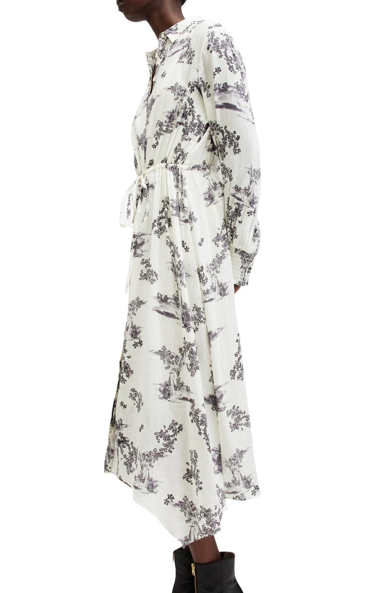 AllSaints Skye Floral Long Sleeve Linen & Silk Midi Shirtdress, Alternate, color,