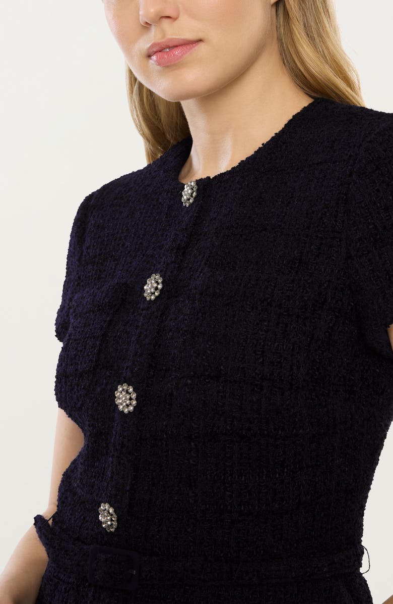 LIKELY Pamela Pleated Mixed Media Midi Dress, Alternate, color, Navy