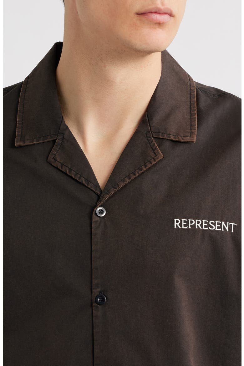 Script Embroidery Camp Shirt, Alternate, color, JET BLACK