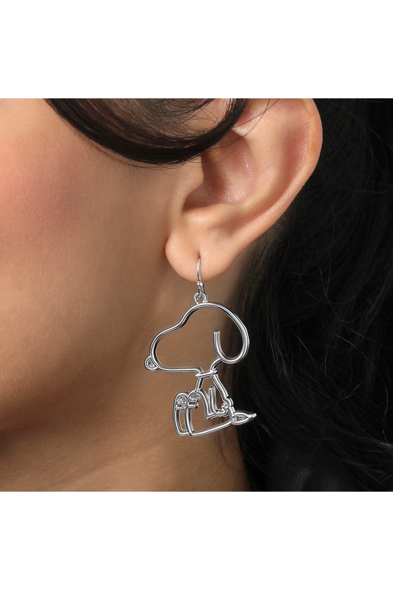 Snoopy Outline Dangle Earrings for Women Official License, Alternate, color, Silver