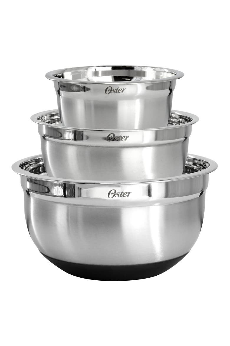 Oswalt 3 Piece Mixing Bowl Set with Non-Slip Bases, Alternate, color, Silver
