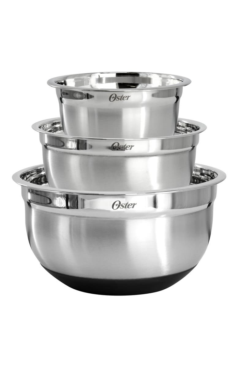 OSTER Oswalt 3 Piece Mixing Bowl Set with Non-Slip Bases, Alternate, color, Silver