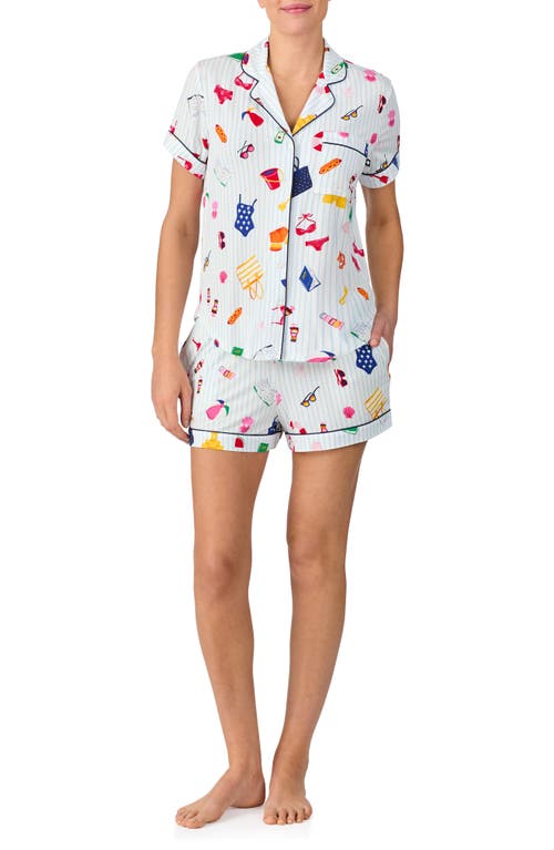 Kate Spade New York Jersey Boxer Pajama Set In Blue/wht