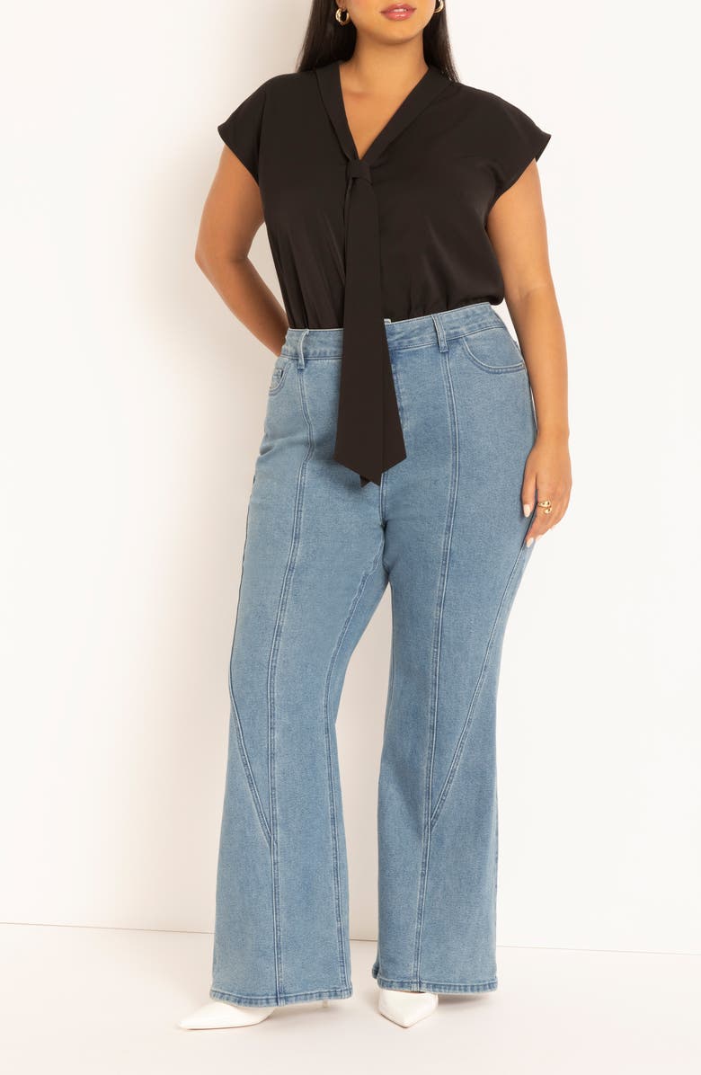 ELOQUII Tie Neck Cap Sleeve Top, Alternate, color,