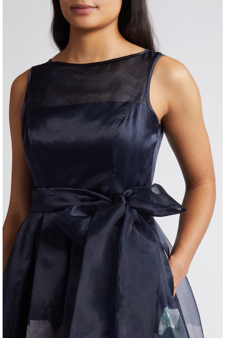 Floral Border Print Cocktail Dress, Alternate, color, NAVY PANSY