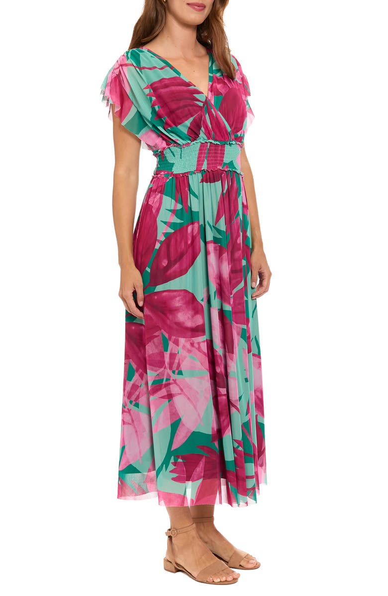 London Times Cap Sleeve Mesh Maxi Dress, Alternate, color, Green/ Raspberry