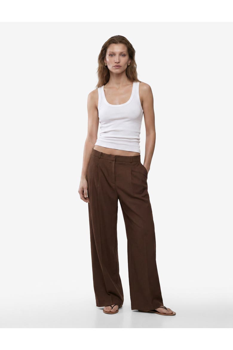 Linen Blend Wide Leg Pants with Pleat, Main, color, BROWN