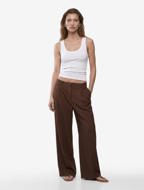Linen Blend Wide Leg Pants with Pleat