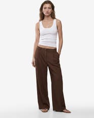 Koton Linen Blend Wide Leg Pants with Pleat