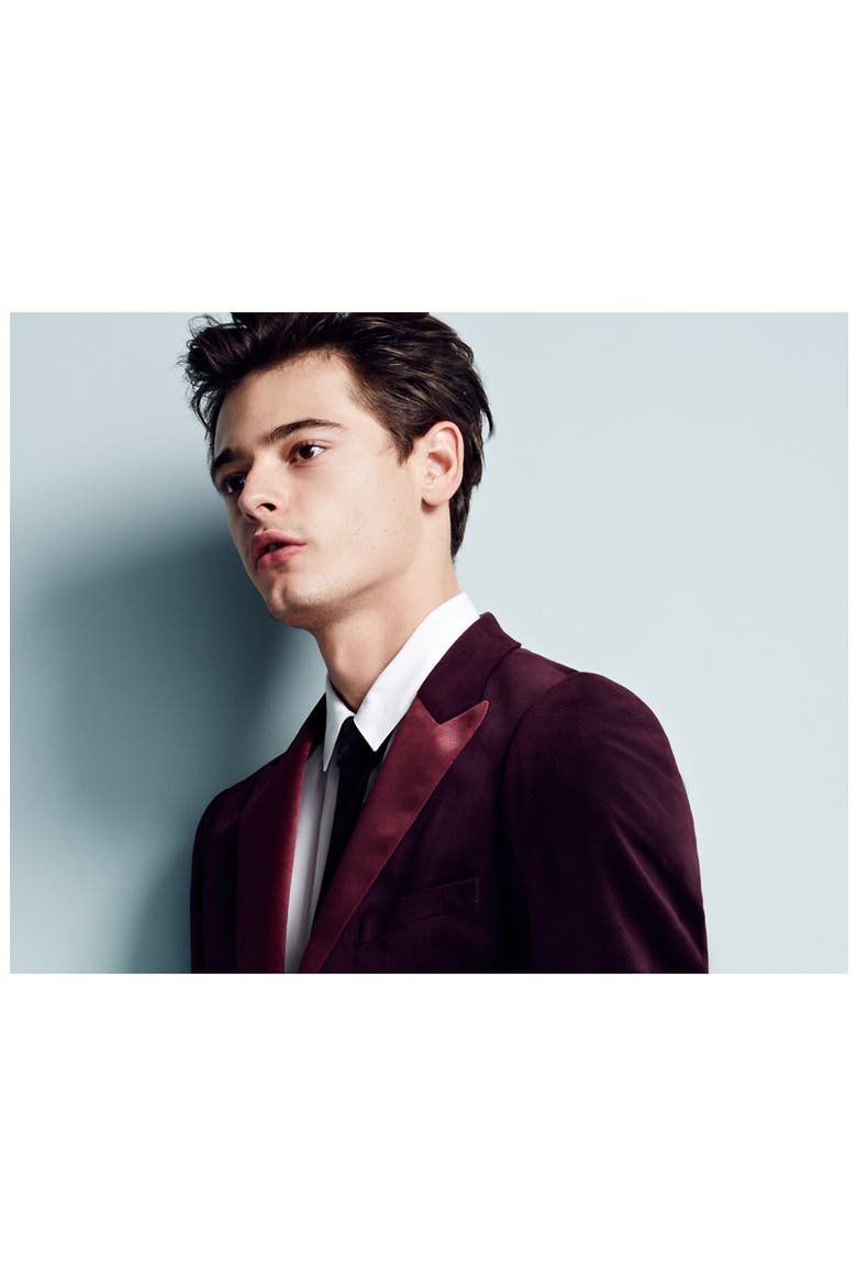 Plaid Velvet Slim Tie, Alternate, color, BURGUNDY MULTI
