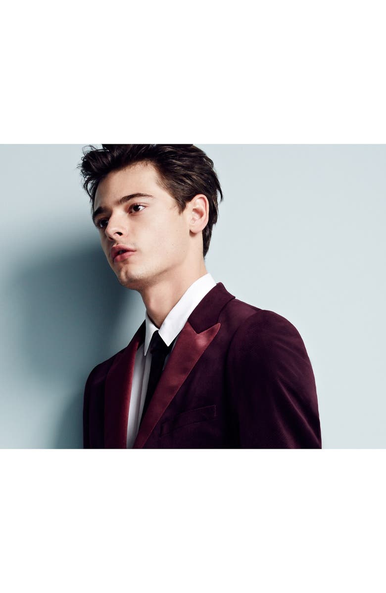 Topman Plaid Velvet Slim Tie, Alternate, color, 