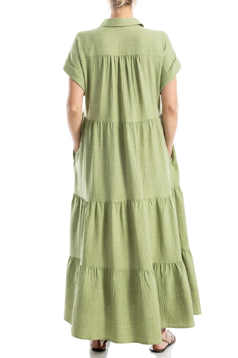 Short Sleeve Tiered Maxi Shirtdress, Alternate, color, HEATHER LEAF
