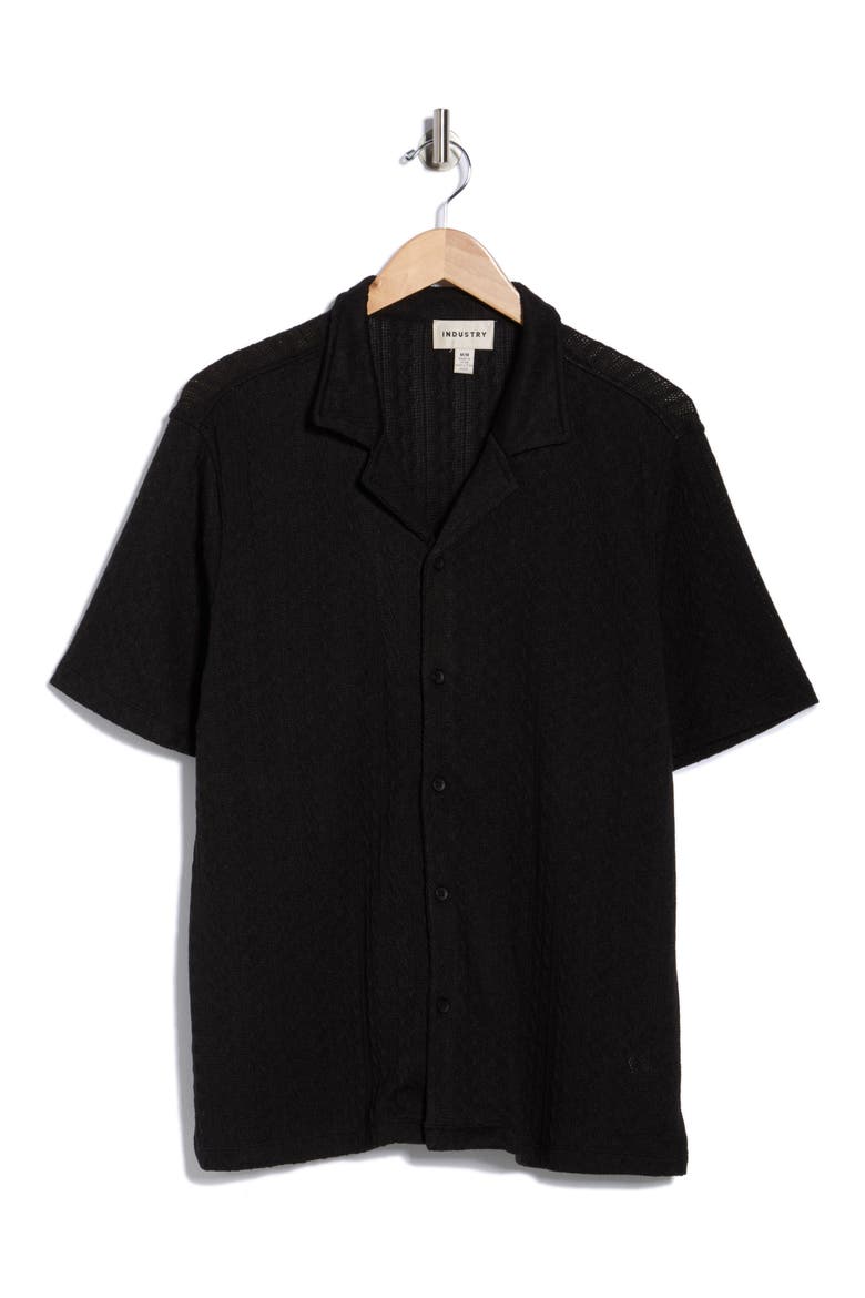 Textured Camp Shirt, Alternate, color, BLACK