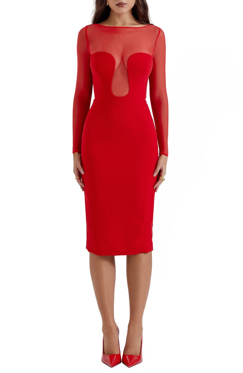HOUSE OF CB Darcy Long Sleeve Sheath Dress, Main, color, True Red